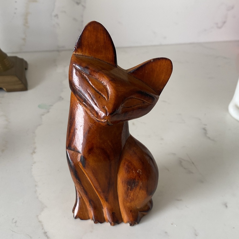 Vintage MCM Wooden Cat Figurine - Picture 7 of 8